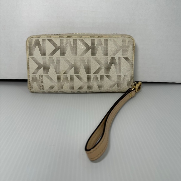 Michael Kors Logo Jet Set Continental Wallet Wristlet Vanilla/Gold - Picture 5 of 9